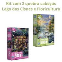Kit 2 quebra cabeças 500 pçs Lago dos Cisnes e Floricultura Kit 2 quebra cabeças 500 pçs Lago dos Cisnes e Floricultura