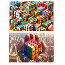 Kit 2 Quebra-Cabeças Cubo Mágico de 60 peças