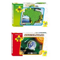 Kit 2 Quebra Cabeças Infantil Sistema Solar e Mapa do Brasil 108 Peças Educativo Nig Montar e Aprender Kit 2 Quebra Cabeças Infantil Sistema Solar e Mapa do Brasil 108 Peças Educativo Nig Montar e Aprender
