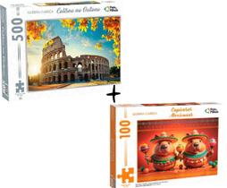 Kit 2 Quebra-Cabeças Pais & Filhos Capivaras Mexicanas + Coliseu no Outono