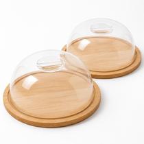 Kit 2 Queijeira Bambu Tampa Transparente 19cm Locação Eventos Decoração Mesa Posta Casamento Festa Corporativo -