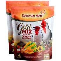 Kit 2 Ração Galo de Campina Cardeal Gold Mix 500g Reino das Aves Super Premium Sementes Extrusada