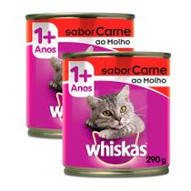 Kit 2 Ração para Gatos Whiskas Sabor Carne ao Molho Lata com 290g