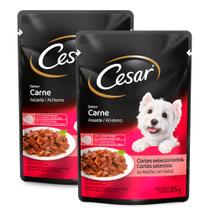 Kit 2 Ração Úmida para Cachorro Cezar Adulto Sabor Carne Assada em Sachê 85g - Cesar