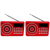 Kit 2 Radio Portátil Pequeno Bluetooth Fm Pendrive Vermelho