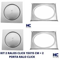 Kit 2 Ralo Click Inteligente Inox 15x15 + 2 Suporte para Ralo Click Quadrado Inox - HC METAIS