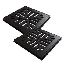 Kit 2 Ralo Grelha Quadrado C/ Porta Grelha Preto 20x20cm Kit 2 Ralo Grelha Quadrado C/ Porta Grelha Preto 20x20cm