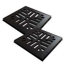 Kit 2 Ralo Grelha Quadrado Com Porta Grelha Preto 20X20Cm