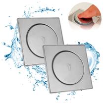 Kit 2 Ralo Inteligente Click 15x15 Cm Inox Banheiro Lavabo Veda Cheiro