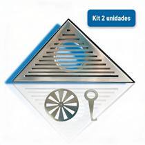 Kit 2 Ralos De Canto Com Tampa Grelha Triangular Em Aço Inox 17x17