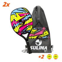 Kit 2 Raquete Beach Tennis Sulina Thunder fibra + mochila e bola