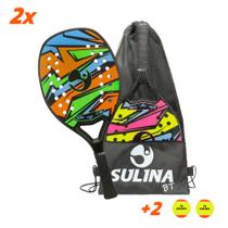Kit 2 Raquete Beach Tennis Sulina Thunder fibra + mochila e bola