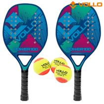 Kit 2 Raquete de Beach Tennis Power 100 Azul + 3 Bolas de Beach Tennis - Vollo Sports