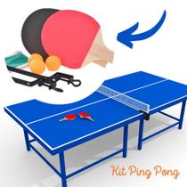 Kit 2 Raquete Tenis De Mesa Ping Pong Lisa com Rede para Diversão de toda Família