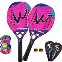 Kit 2 Raquetes Beach Tennis Full Carbon 3K Camewin Top Shark