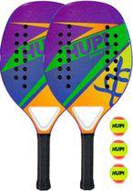 Kit 2 Raquetes Beach Tennis HUPI Carbon/Fiberglass Sprint + 3 Bolas de Beach Tennis HUPI Pro