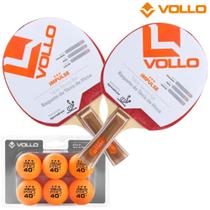 Kit 2 Raquetes de Tênis de Mesa Ping Pong Impulse + 6 Bolinhas Laranja de 3 Estrelas - Vollo Sports
