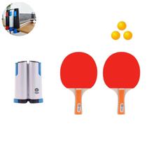 Kit 2 Raquetes Ping Pong Tênis De Mesa Com 3 Bolas Rede De Tênis Retrátil Extensível
