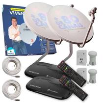 Kit 2 receptor de tv vivensis vx10 sat hd + 2antena banda ku + 2lnbf simples + 2cabo