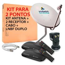Kit 2 receptor de tv vivensis vx10 sat hd + antena banda ku + lnbf duplo + cabo
