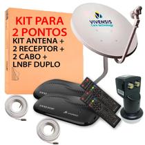 Kit 2 receptor de tv vivensis vx10 sat hd + antena banda ku + lnbf simples + 2 cabos