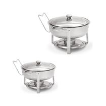Kit 2 Rechaud Redondo 5l Banho Maria Aço Inox Suporte Tampa
