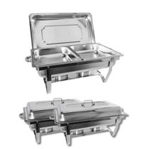 Kit 2 Rechaud Retangular 2 Cubas 1/2 GN 9 Litros Inox Fogareiro Gourmet Mix