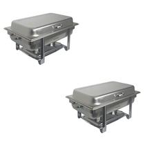 Kit 2 Rechauds Duplo Retangular Inox 2 Cubas 1/2 Fogareiro