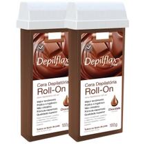 Kit 2 Refil Cera Depilatoria Corporal Profissional Depilação Roll On Depilflax Chocolate 100g