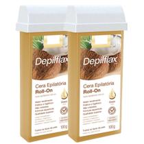 Kit 2 Refil Cera Depilatoria Corporal Profissional Depilação Roll On Depilflax Coco 100g