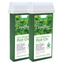 Kit 2 Refil Cera Depilatoria Corporal Profissional Depilação Roll On Depilflax Hortelã 100g