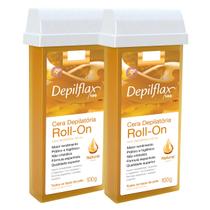 Kit 2 Refil Cera Depilatoria Corporal Profissional Depilação Roll On Depilflax Natural 100g