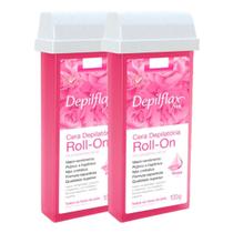 Kit 2 Refil Cera Depilatoria Corporal Profissional Depilação Roll On Depilflax Rosa 100g