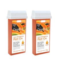 Kit 2 Refil Ceras para Depilação Roll On Quente Mamão Mel Depilatória 100g Depilflax