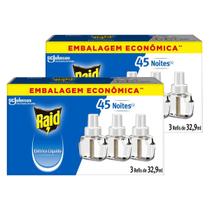 Kit 2 Refil Repelente Eletrico Líquido Raid 45 Noite 3 Refis