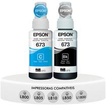 Kit 2 Refis De Tinta T673 Preto + Ciano Originais Epson L800 L805 L810 L850 L1800