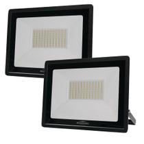 Kit 2 Refletor De Led Slim 100w Prova Dágua Preto Bivolt 3000k Quente Kit 2 Refletor De Led Slim 100w Prova Dágua Preto Bivolt 3000k Quente