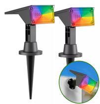 Kit 2 Refletor Ecoforce Solar 12 Led 50x Mais Forte Colorida Spot Jardim Chão Parede Luminária