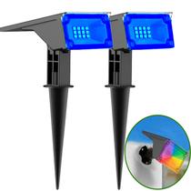 Kit 2 Refletor Ecoforce Solar 6 Leds 50x Mais Forte Colorida Amarela Azul Verde Vermelha Spot Jardim Chão Parede Luminária