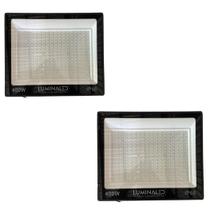 Kit 2 Refletor Holofote 400w Carcaça Preto Ip66 Alta Bivolt Slim Jardim Até 80% Economia de Energia Comercio Salão de Festas Luzes