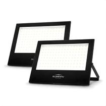 Kit 2 Refletor Holofote de Led Slim 200W IP65 Blumenau 3000K Amarelo Quente Preto Bivolt Kit 2 Refletor Holofote de Led Slim 200W IP65 Blumenau 3000K Amarelo Quente Preto Bivolt