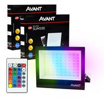 Kit 2 Refletor Holofote RGB Led Slim 100w Colorido c/ controle Bivolt Resiste Água Blindado- Avant