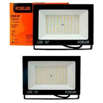 Kit 2 Refletor Led 100w 3000k Preto Bivolt Foxlux Kit 2 Refletor Led 100w 3000k Preto Bivolt Foxlux