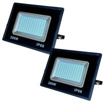 Kit 2 Refletor Led 200w Holofote Bivolt Prova Água Ip66 Frio