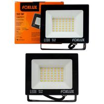 Kit 2 Refletor Led 50W 3000K Preto Bivolt Foxlux