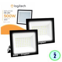 kit 2 Refletor LED 50w - 500w Branco Frio Slim Holofote Campo Comércio Quintal Preto Logitech