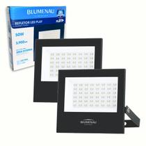 Kit 2 Refletor Led 50w Prova Dágua Externo Holofote Ip65 Blumenau Carcaça Preto