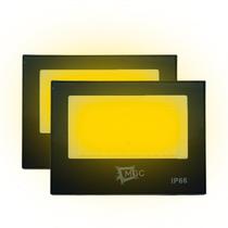 Kit 2 Refletor Led Luz Amarela 200w A Prova De Água IP66 Jardim 3000k Decoração Iluminação Garagem