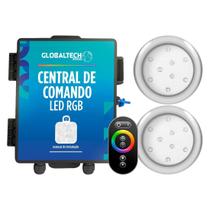 Kit 2 Refletor LED Piscina RGB 9W Inox + Central Touch