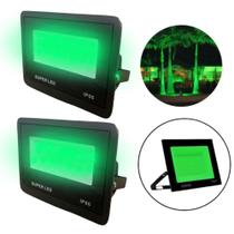 Kit 2 Refletor Luminária Holofote LED Luz Verde 50W Bivolt Iluminação Externa Aprova dÁgua TF150VZ16